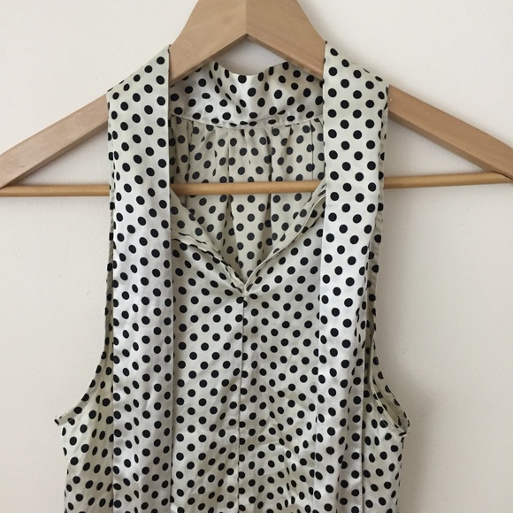 FOREVER 21 Y2K White Black Polka Dot Satin Halter Neck Smocked Hem Tank Top - Picture 6 of 7